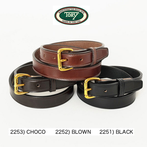 TORY Leather Stitiched Belt A Brass Roller Buckle